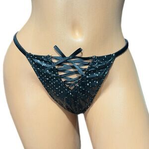 Victoria's Secret Sexy Smooth Faux Leather V string panty Black Medium